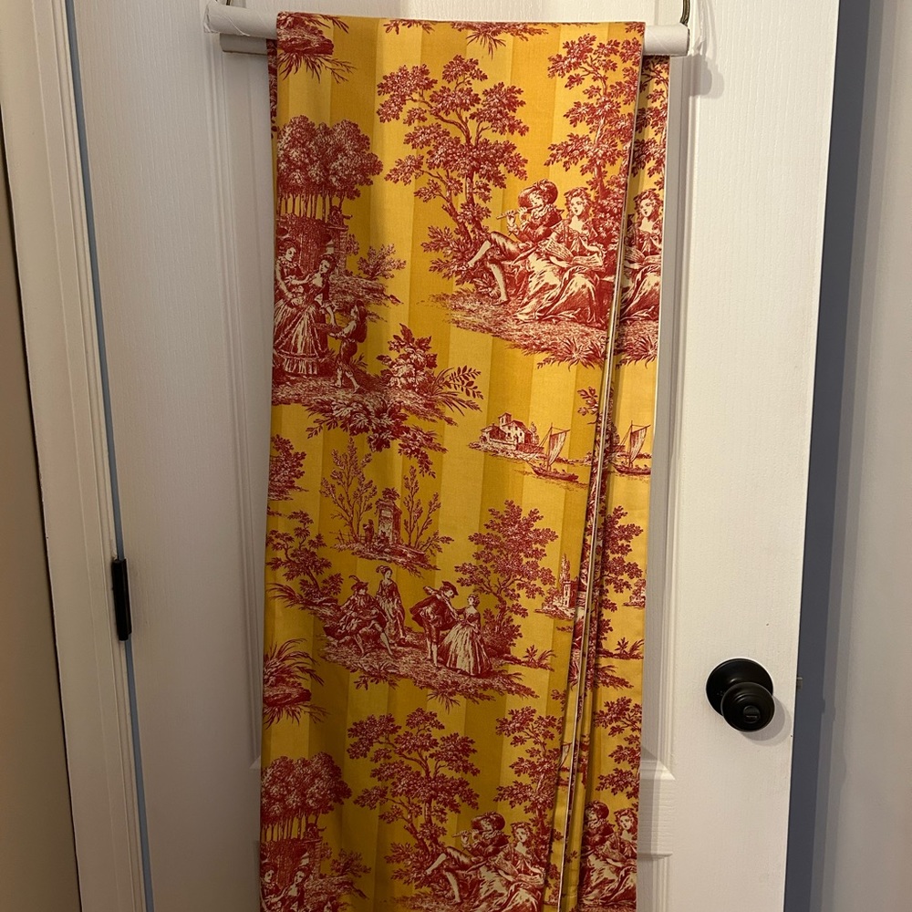 Custom made curtains. Red and yellow toile.
